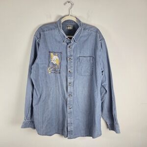 VTG LL Bean Denim‎ Disney Ling Sleeve Buttonup Dumbo Embroidered Classic XL